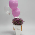 Purple Whisper Wax Flower Box with Balloons
